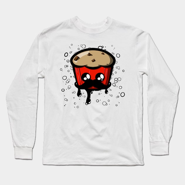 Schnurbartschoko Cupcake Rot Long Sleeve T-Shirt by Pandabacke